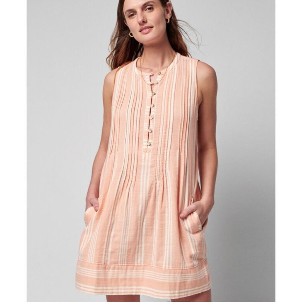 Faherty Dream Cotton Gauze Isha Dress Orange White Striped Size Large